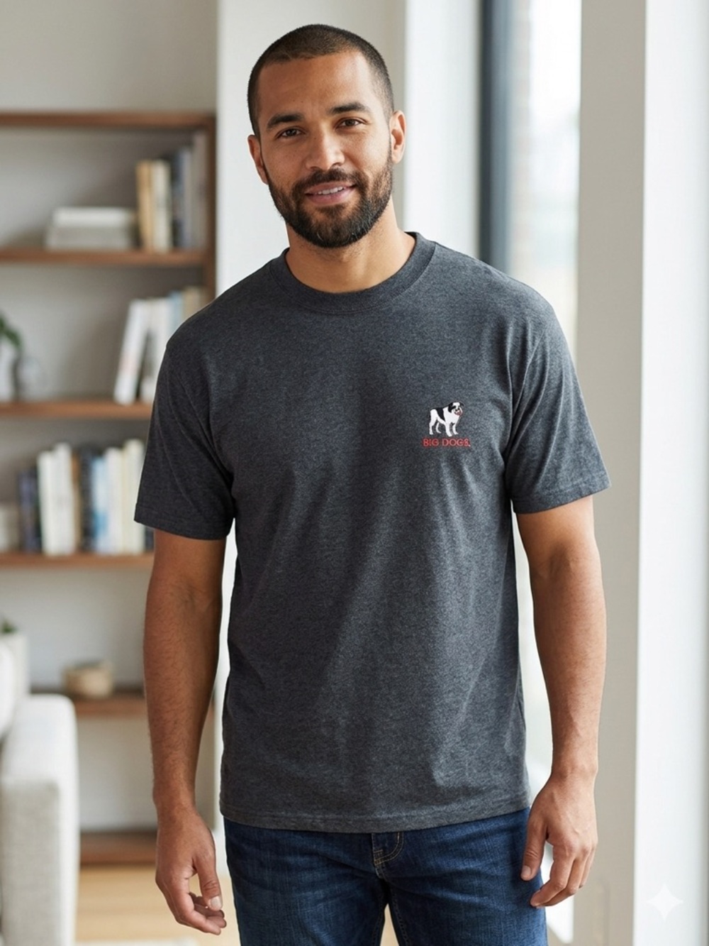 Vintage Big Dogs Men’s Short-Sleeve Crewneck T-Shirt — Charcoal